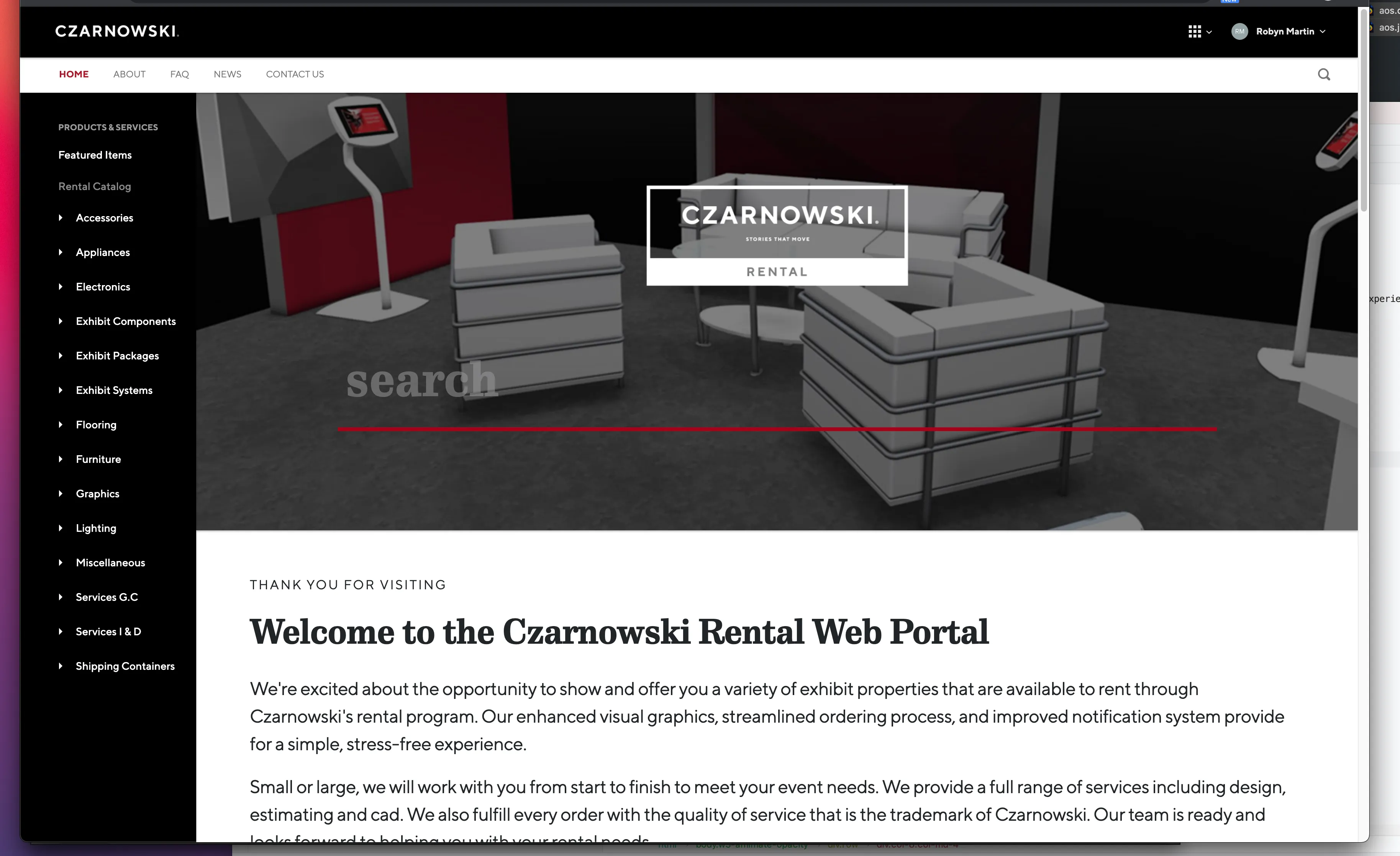 Czarnowski Rentals product browsing homepage