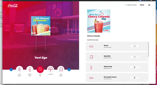 Product visualization and ordering panel for Cherry Limeade marketing elements