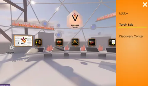 Voximetry navigation menu showing Lobby, Torch Lab, and Discovery Center